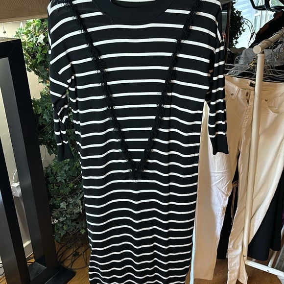 A.L.C rayon knit midi dress, size small, black and white with V fringe. - Picture 2 of 7